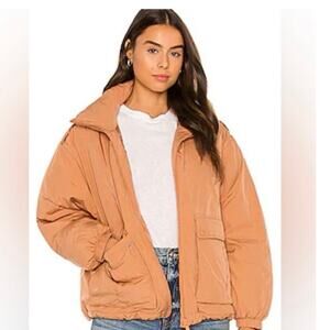 WE THE FREE PEOPLE Women's XS Oversized Duvet Bomber Jacket Doe Peach FLAW